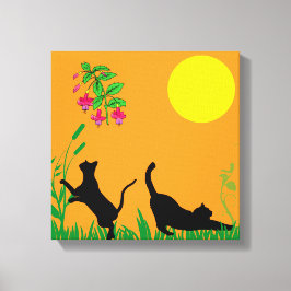 Playful Black Cats in the Garden Canvas Print Leinwanddruck