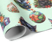 Playful Black Christmas Kittens Geschenkpapier (Rolleneckpunkt)