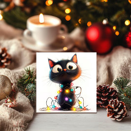 Playful Black Kitten mit festlichen Weihnachtsbele Feiertagskarte