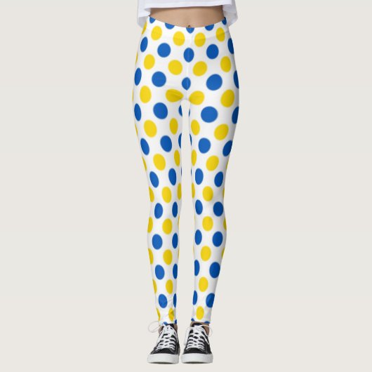 Playful Blue and Yellow Polka Dot Leggings (Vorderseite)