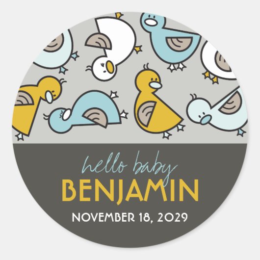 Playful Blue Cartoon Ducks Hello Baby Boy Sticker (Vorderseite)