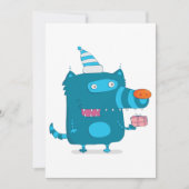 Playful Blue Cartoon Monster mit Party Hat Einladung (Vorderseite)
