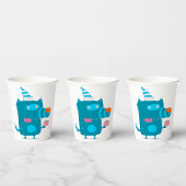 Playful Blue Cartoon Monster mit Party Hat Pappbecher