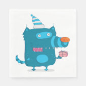 Playful Blue Cartoon Monster mit Party Hat Serviette (Vorderseite)