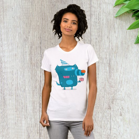Playful Blue Cartoon Monster mit Party Hat T-Shirt
