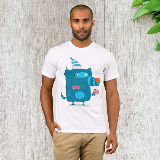 Playful Blue Cartoon Monster mit Party Hat T-Shirt