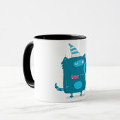 Playful Blue Cartoon Monster mit Party Hat Tasse (Vorderseite Links)