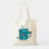 Playful Blue Cartoon Monster mit Party Hat Tragetasche (Rückseite)