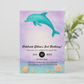 Playful Blue Dolphin & Seashell Ocean Birthday Einladung (Stehend Vorderseite)