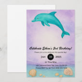 Playful Blue Dolphin & Seashell Ocean Birthday Einladung (Vorne/Hinten)