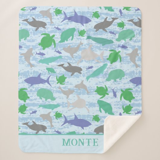 Playful Blue Green Ocean Life Design Sherpadecke (Vorderseite)
