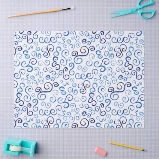 Playful Blue Painted Curves Seidenpapier (Basteln)