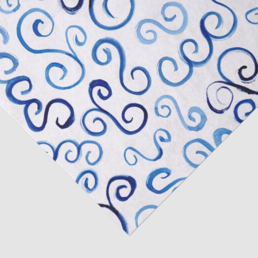 Playful Blue Painted Curves Seidenpapier (Detail)
