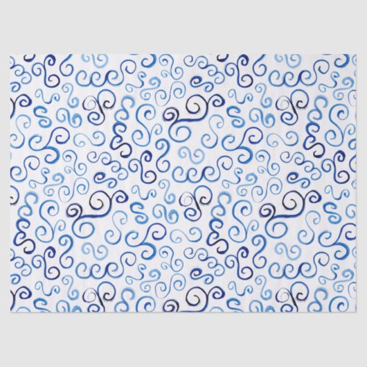 Playful Blue Painted Curves Seidenpapier (Vorderseite)