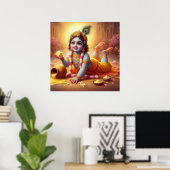 Playful Blue Traditionelles Bala Krishna Art Desig Poster (Heimbüro)