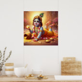 Playful Blue Traditionelles Bala Krishna Art Desig Poster (Küche)