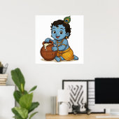 Playful Blue Yellow Säugling Krishna Art Design Poster (Heimbüro)