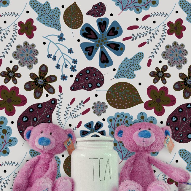 Playful Boho Folk Art Dark Florals and Leaves Tapete (Von Creator hochgeladen)