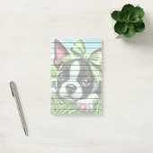 Playful Boston Terrier Puppy mit Green Bow Post-it Klebezettel (Büro)