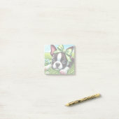 Playful Boston Terrier Puppy mit Green Bow Post-it Klebezettel (Auf Schreibtisch)