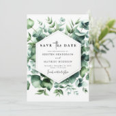 Playful Botanical Eucalyptus Digital Wedding Save The Date (Stehend Vorderseite)