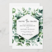 Playful Botanical Eucalyptus Digital Wedding Save The Date (Vorne/Hinten)
