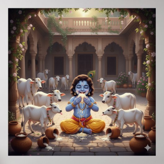 Playful Bright Bala Krishna Eating Butter Poster (Vorne)