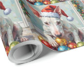Playful Bull Terrier Dog Guarding Christmas Geschenkpapier (Rolleneckpunkt)