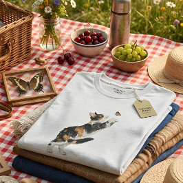 Playful Calico Cat & Butterfly Watercolor Women's  Tri-Blend Shirt