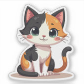Playful Calico Cat - Kawaii Chibi Style Aufkleber (Vorderseite)
