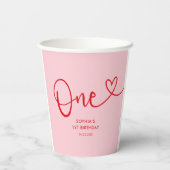 Playful Calligraphy Pink Red 1. Geburtstag Pappbecher (Rückseite)