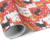 Playful Candy Cane Cats Christmas Red & White Geschenkpapier (Rolleneckpunkt)