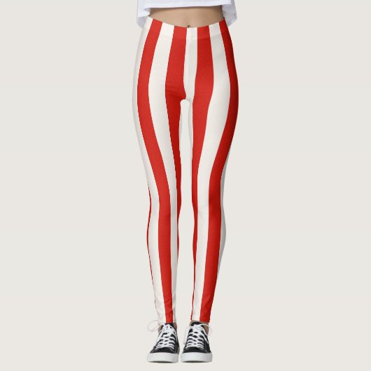 Playful Candy Cane Red Stripes Christmas  Leggings (Vorderseite)