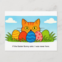Playful Cartoon Cat Hiding Behind Easter Eggs Postkarte