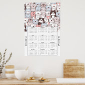 Playful Cartoon Cat Pattern with 2026 Calendar Poster (Küche)