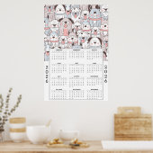Playful Cartoon Dog Pattern with 2026 Calendar Poster (Küche)