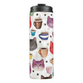 Playful Cat and Coffee Doodle Pattern Thermosbecher (Vorderseite)