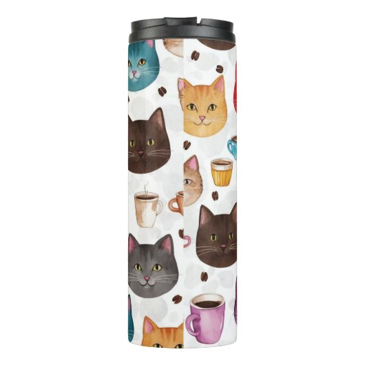 Playful Cat and Coffee Doodle Pattern Thermosbecher (Rückseite)