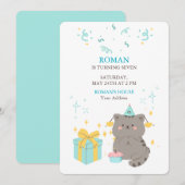 Playful Cat Birthday Einladung (Vorne/Hinten)