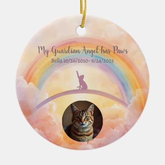 Playful Cat Memorial Rainbow Bridge Keramik Ornament (Vorne)