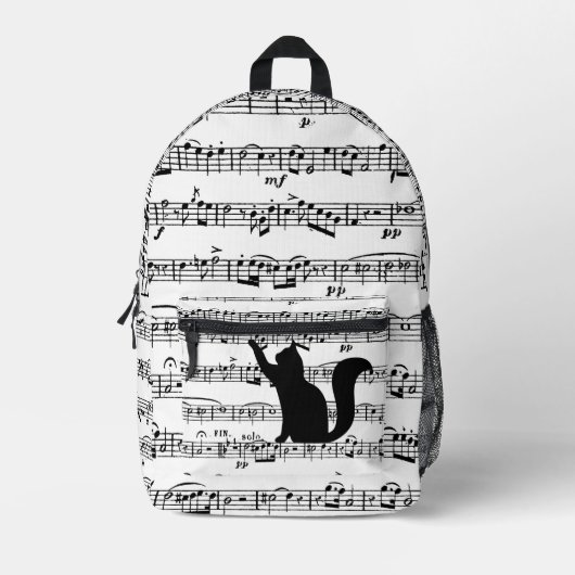 Playful Cat On Sheet Music Bedruckter Rucksack (Vorderseite)