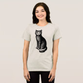Playful Cat Woodcut Style Tri-Blend Shirt (Vorderseite voll)