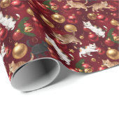 Playful Cats with Shiny Christmas Ornaments Geschenkpapier (Rolleneckpunkt)