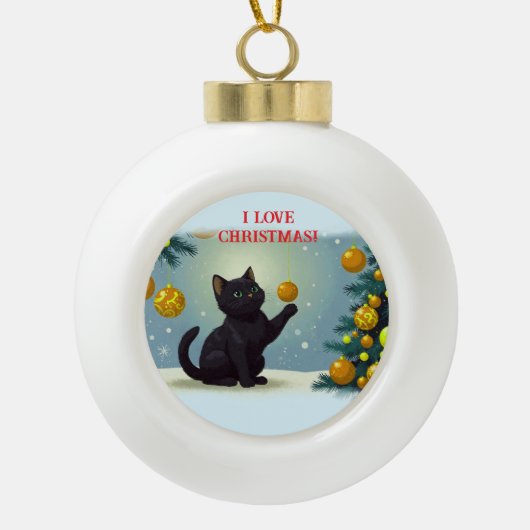 Playful Christmas Kitten Keramik Kugel-Ornament (Vorderseite)