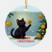 Playful Christmas Kitten Keramik Ornament (Vorne)