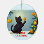 Playful Christmas Kitten Keramik Ornament (Links)