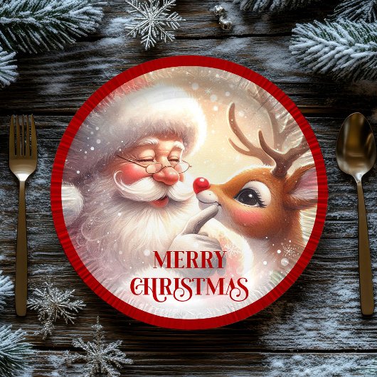 Playful Christmas Plates Santa and Rudolph Pappteller