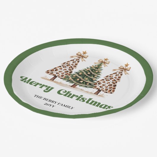 Playful Christmas Tree Editable Personalized Plate Pappteller (Schrägansicht)