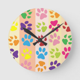Playful Colorful Paw Prints Modern Round Wall Cloc Runde Wanduhr
