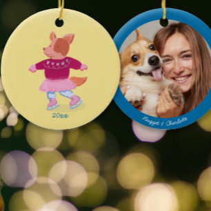 Playful Corgi Ice Skaten Custard Yellow Foto Keramik Ornament